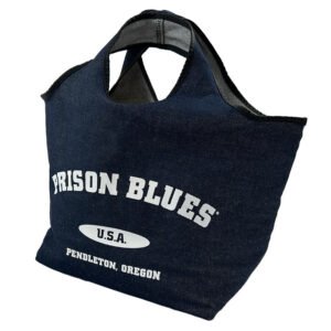 Grocery Bag Blue Denim Varsity Logo White